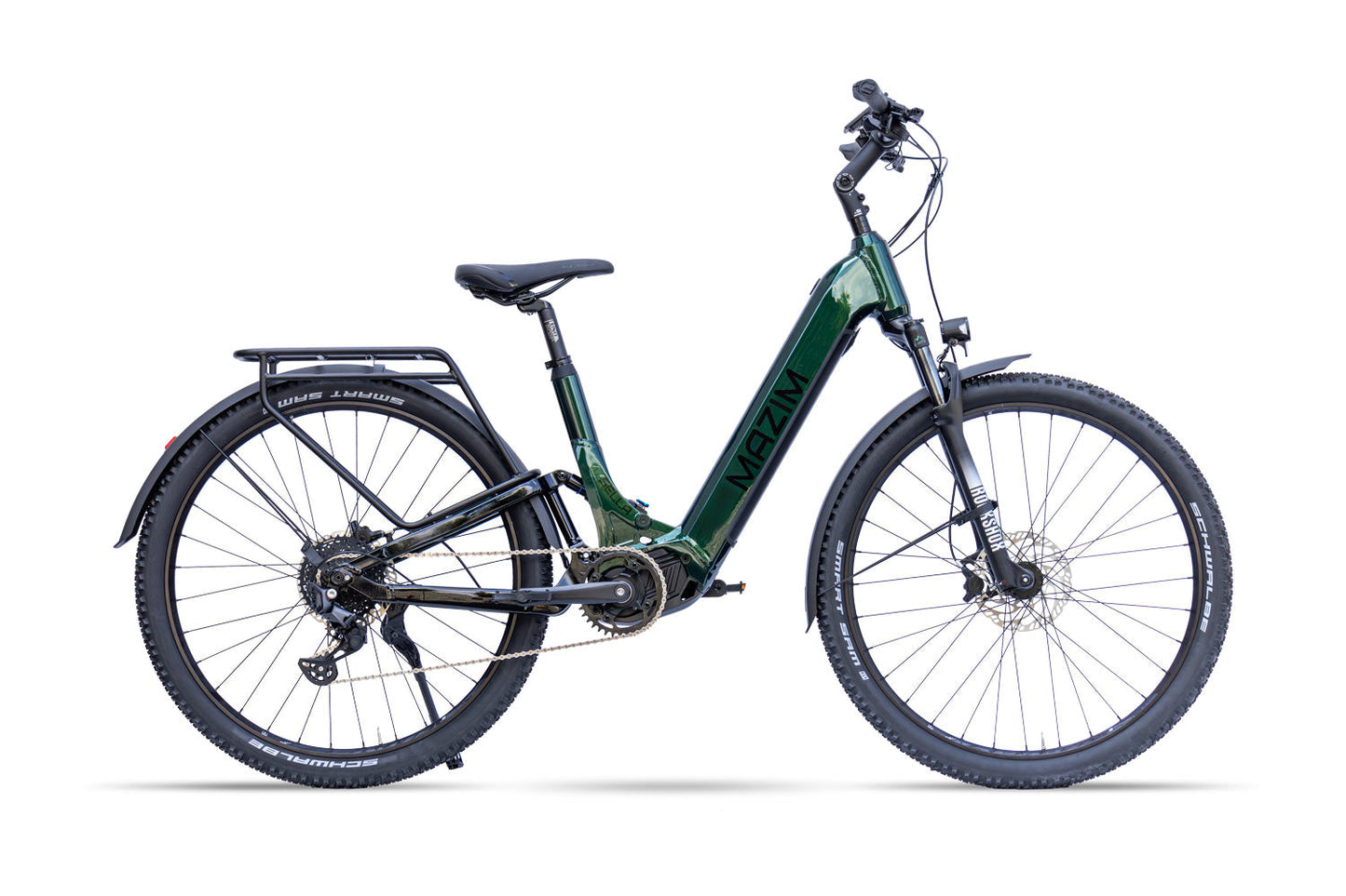 Mazim Sella rower elektryczny premium polskiej produkcji 15999 zł z silnikiem Bafang M410 250W 80Nm, zasięg do 150km, bateria Greenway 17.5Ah, zawieszenie Rock Shox przód i tył, hamulce Magura MT Sport, opony Schwalbe Hurricane 29-calowe - wysokiej jakości e-bike górski do miasta, tras i off-road, polski producent Mazim e-bikes, komfortowa jazda, ekologiczny transport, pełne zawieszenie