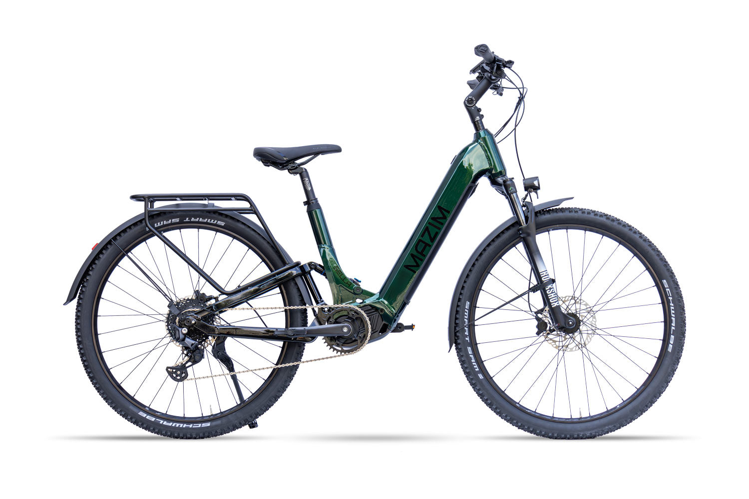 Mazim Sella rower elektryczny premium polskiej produkcji 15999 zł z silnikiem Bafang M410 250W 80Nm, zasięg do 150km, bateria Greenway 17.5Ah, zawieszenie Rock Shox przód i tył, hamulce Magura MT Sport, opony Schwalbe Hurricane 29-calowe - wysokiej jakości e-bike górski do miasta, tras i off-road, polski producent Mazim e-bikes, komfortowa jazda, ekologiczny transport, pełne zawieszenie